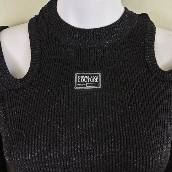 NWT Versace Jeans Couture Black Cut Out Sparkle Bodycon Knitted Midi Dress - Picture 4 of 7